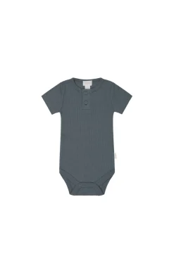 Organic Cotton Modal Darcy Rib Tee Bodysuit - Smoke
