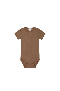 Organic Cotton Modal Darcy Rib Tee Bodysuit - Hojicha