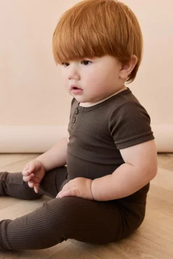 Organic Cotton Modal Darcy Rib Tee Bodysuit - Dark Coffee