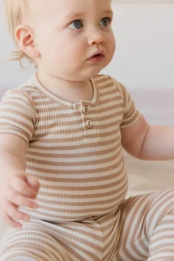 Organic Cotton Modal Darcy Rib Tee Bodysuit - Narrow Stripe Baker/Cloud