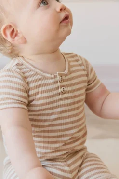 Organic Cotton Modal Darcy Rib Tee Bodysuit - Narrow Stripe Baker/Cloud