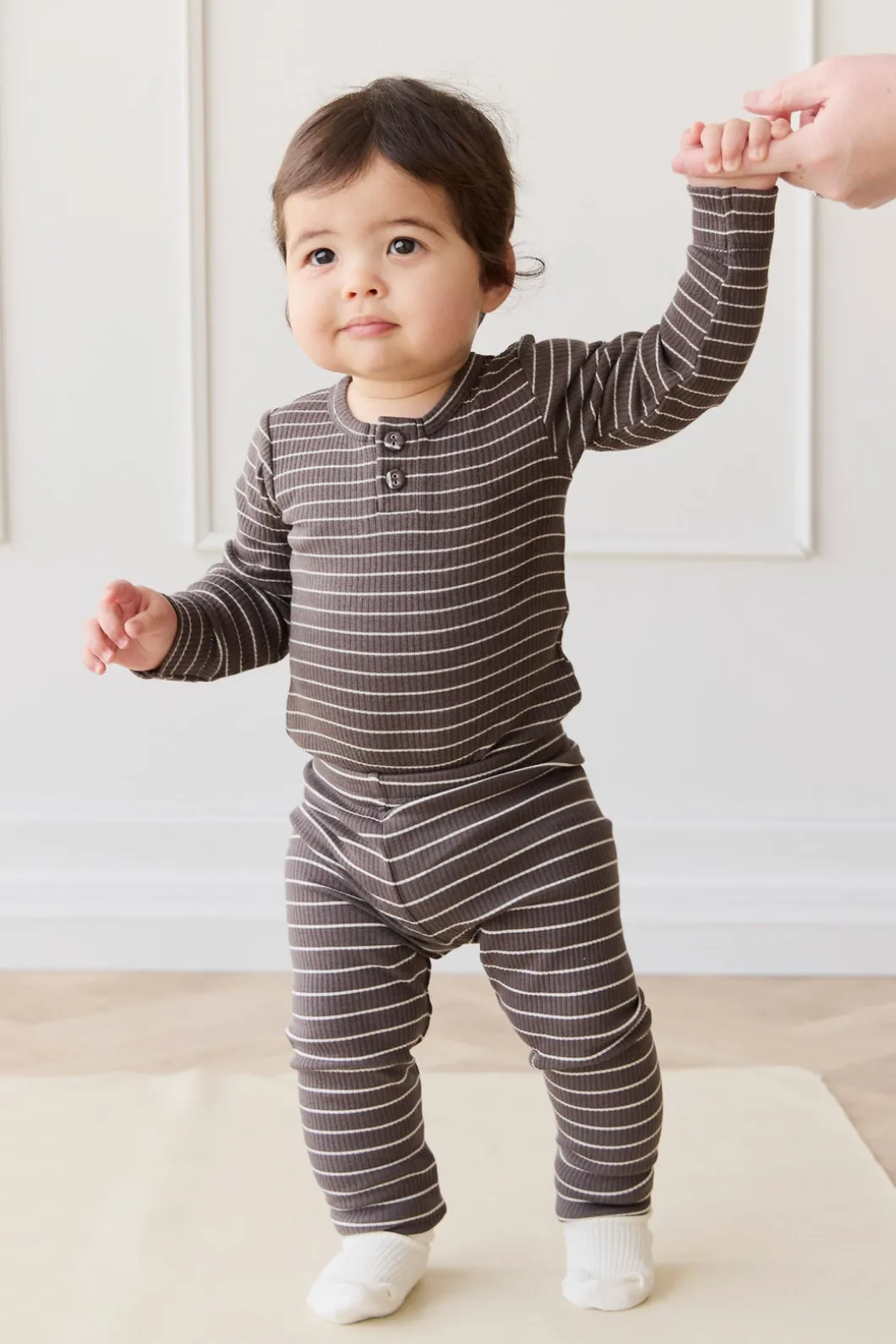Organic Cotton Modal Everyday Legging - Daily Stripe Wolf/Cloud