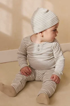 Organic Cotton Modal Everyday Legging - Narrow Stripe Moss/Cloud