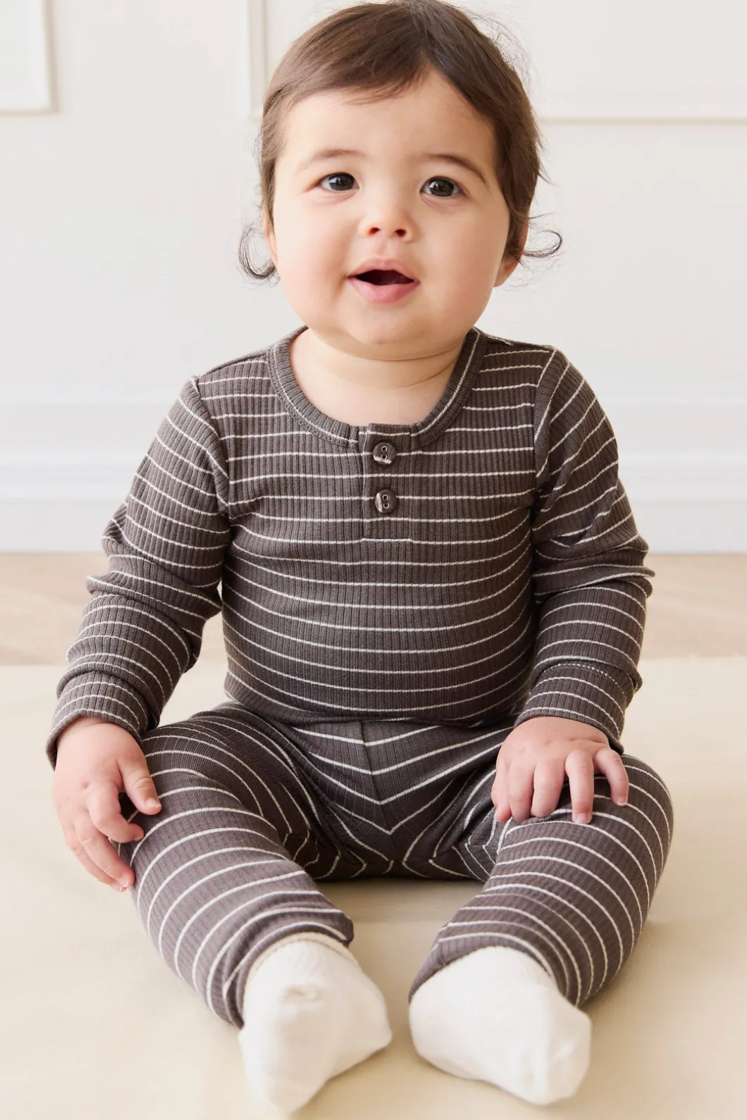 Organic Cotton Modal Everyday Legging - Daily Stripe Wolf/Cloud