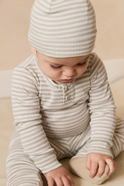 Organic Cotton Modal Everyday Legging - Narrow Stripe Moss/Cloud