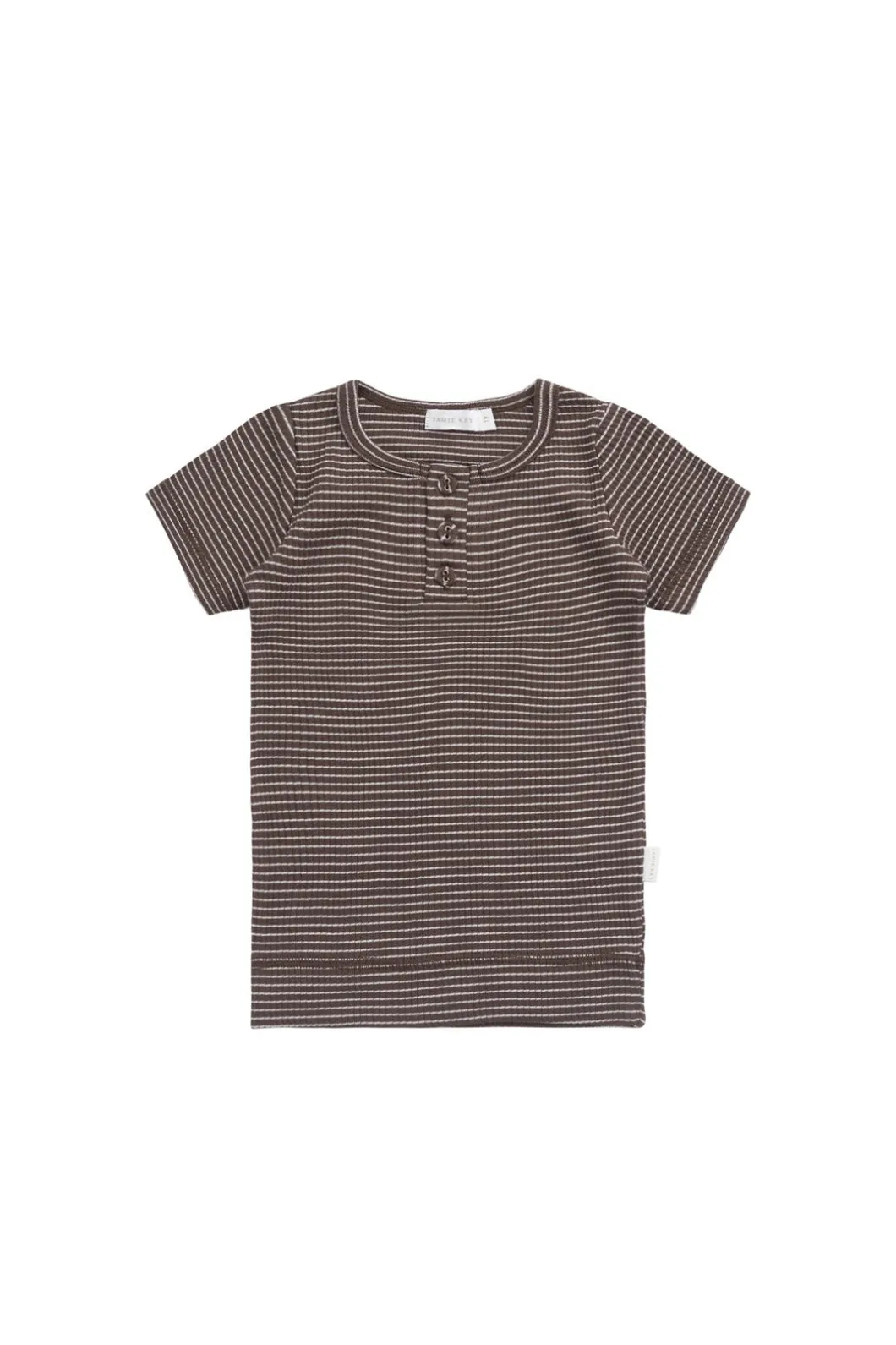 Organic Cotton Modal Henley Tee - Little Stripe Earth/Cloud