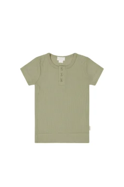 Organic Cotton Modal Henley Tee - Tea Tree