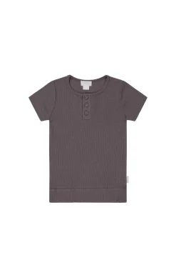 Organic Cotton Modal Henley Tee - Carob