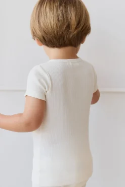 Organic Cotton Modal Henley Tee - Milk