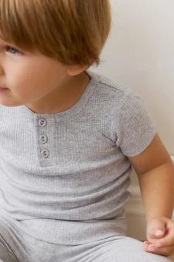 Organic Cotton Modal Henley Tee - Light Grey Marle