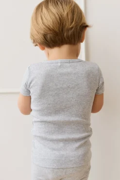 Organic Cotton Modal Henley Tee - Light Grey Marle