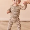 Organic Cotton Modal Legging - Narrow Stripe Thatch/Buff