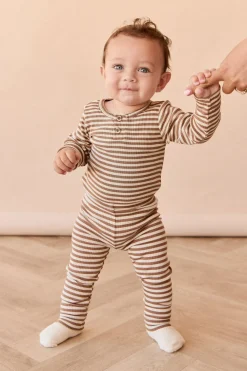 Organic Cotton Modal Legging - Narrow Stripe Thatch/Buff
