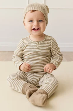 Organic Cotton Modal Legging - Narrow Stripe Balm/Cloud