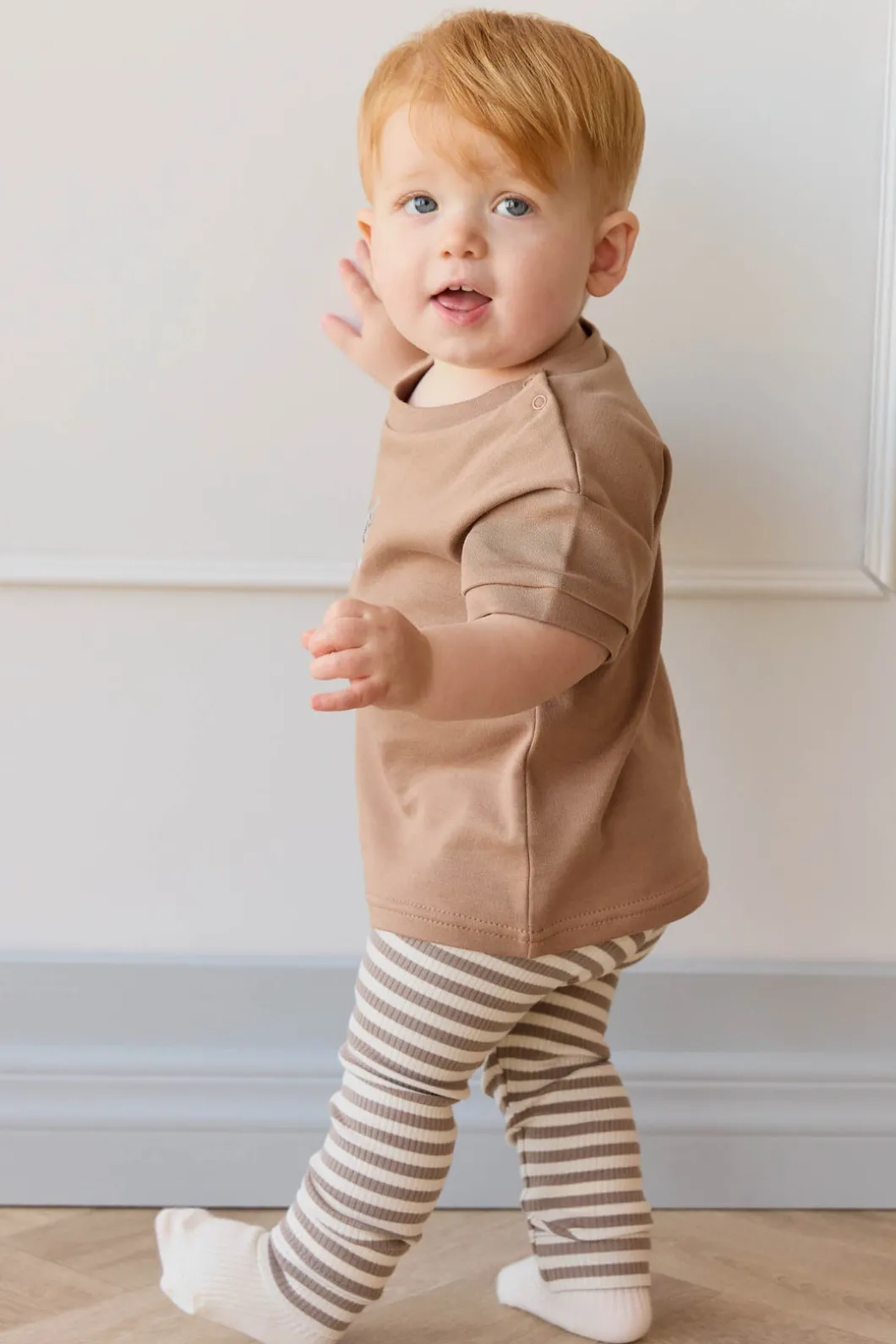 Organic Cotton Modal Legging - Narrow Stripe Tweed/Cloud