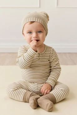 Organic Cotton Modal Legging - Narrow Stripe Balm/Cloud
