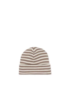Organic Cotton Modal Lennon Beanie - Narrow Stripe Tweed/Cloud