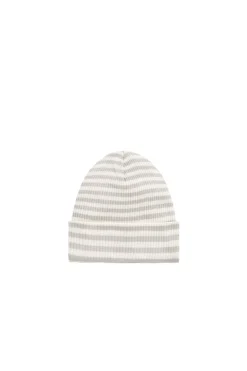 Organic Cotton Modal Lennon Beanie - Narrow Stripe Gazelle/Oat