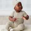 Organic Cotton Modal Lennon Beanie - Narrow Stripe Oak/Soft Clay
