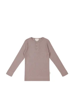 Organic Cotton Modal Long Sleeve Henley - Mauve Shadow