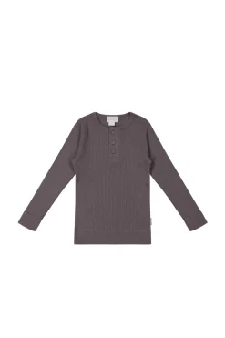 Organic Cotton Modal Long Sleeve Henley - Carob