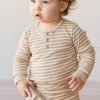 Organic Cotton Modal Long Sleeve Henley  - Narrow Stripe Baker/Cloud