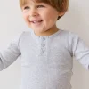 Organic Cotton Modal Long Sleeve Henley - Light Grey Marle