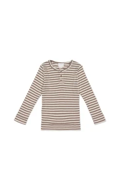 Organic Cotton Modal Long Sleeve Top - Narrow Stripe Tweed/Cloud
