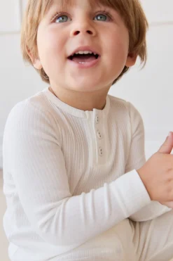 Organic Cotton Modal Long Sleeve Henley - Milk
