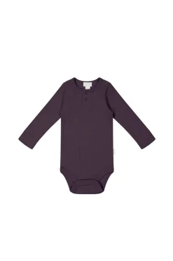 Organic Cotton Modal Long Sleeve Bodysuit - Blackberry
