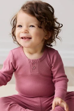 Organic Cotton Modal Long Sleeve Bodysuit - Rosette