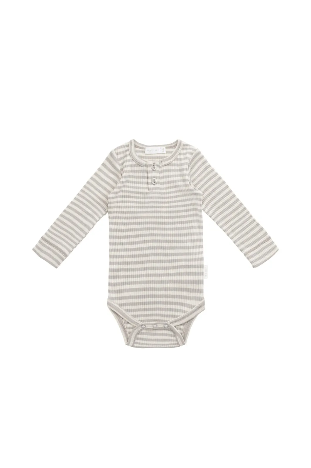 Organic Cotton Modal Long Sleeve Bodysuit - Narrow Stripe Gazelle/Oat