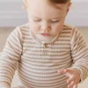 Organic Cotton Modal Long Sleeve Bodysuit - Narrow Stripe Baker/Cloud
