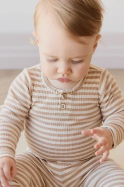 Organic Cotton Modal Long Sleeve Bodysuit - Narrow Stripe Baker/Cloud