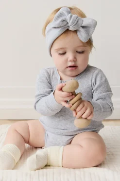Organic Cotton Modal Long Sleeve Bodysuit - Light Grey Marle
