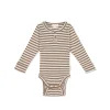 Organic Cotton Modal Long Sleeve Bodysuit - Narrow Stripe Tweed/Cloud