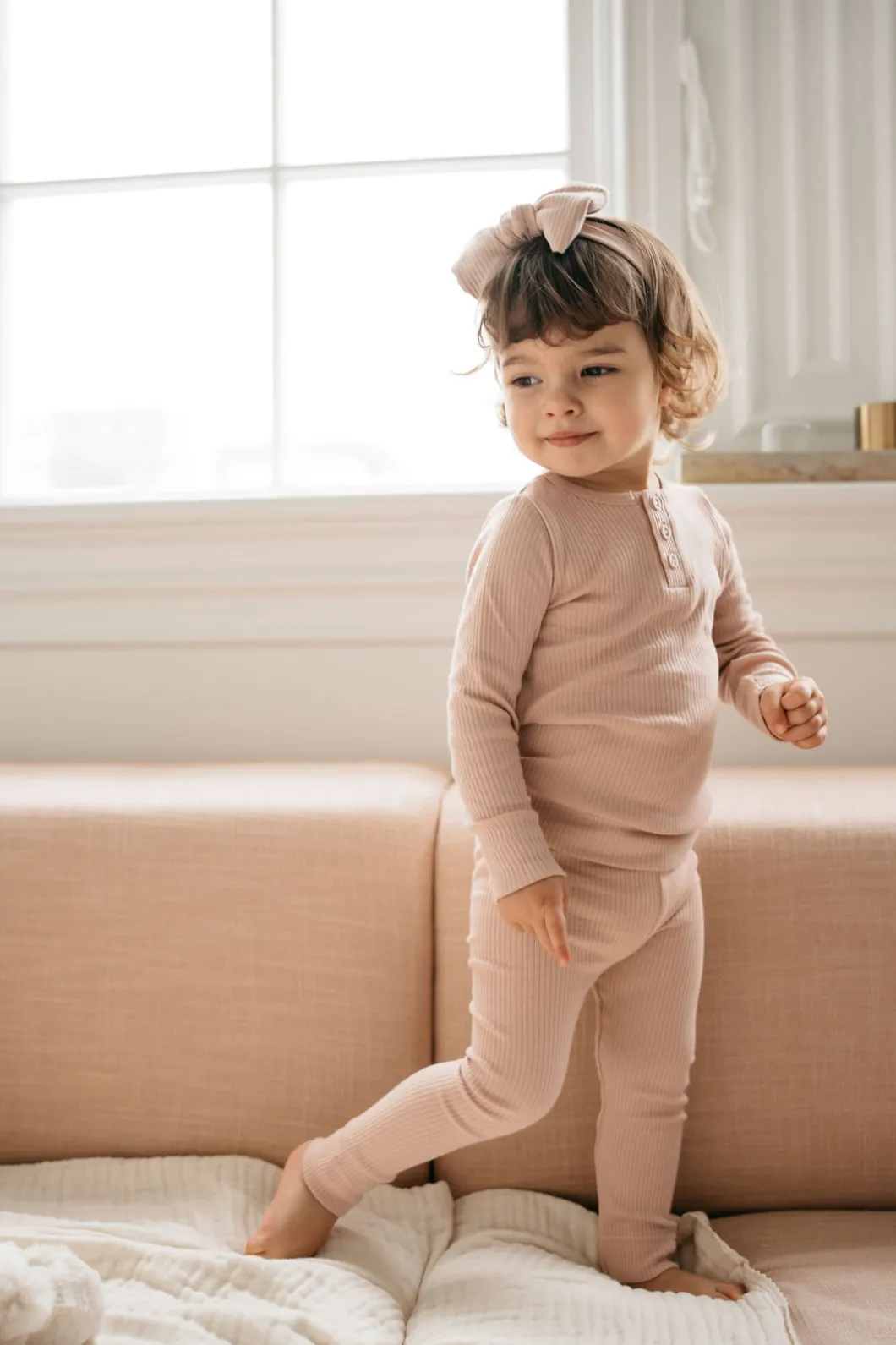 Organic Cotton Modal Long Sleeve Henley - Dusky Rose E2