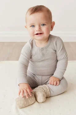 Organic Cotton Modal Long Sleeve Bodysuit - Icicle Marle