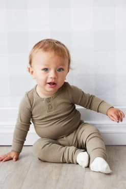 Organic Cotton Modal Long Sleeve Bodysuit - Oak