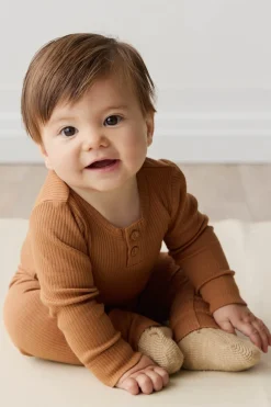 Organic Cotton Modal Long Sleeve Bodysuit - Baker