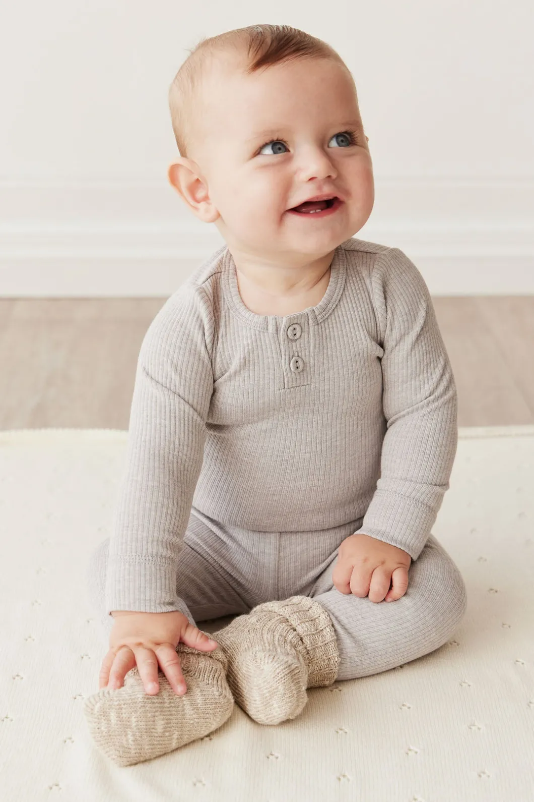 Organic Cotton Modal Long Sleeve Bodysuit - Icicle Marle