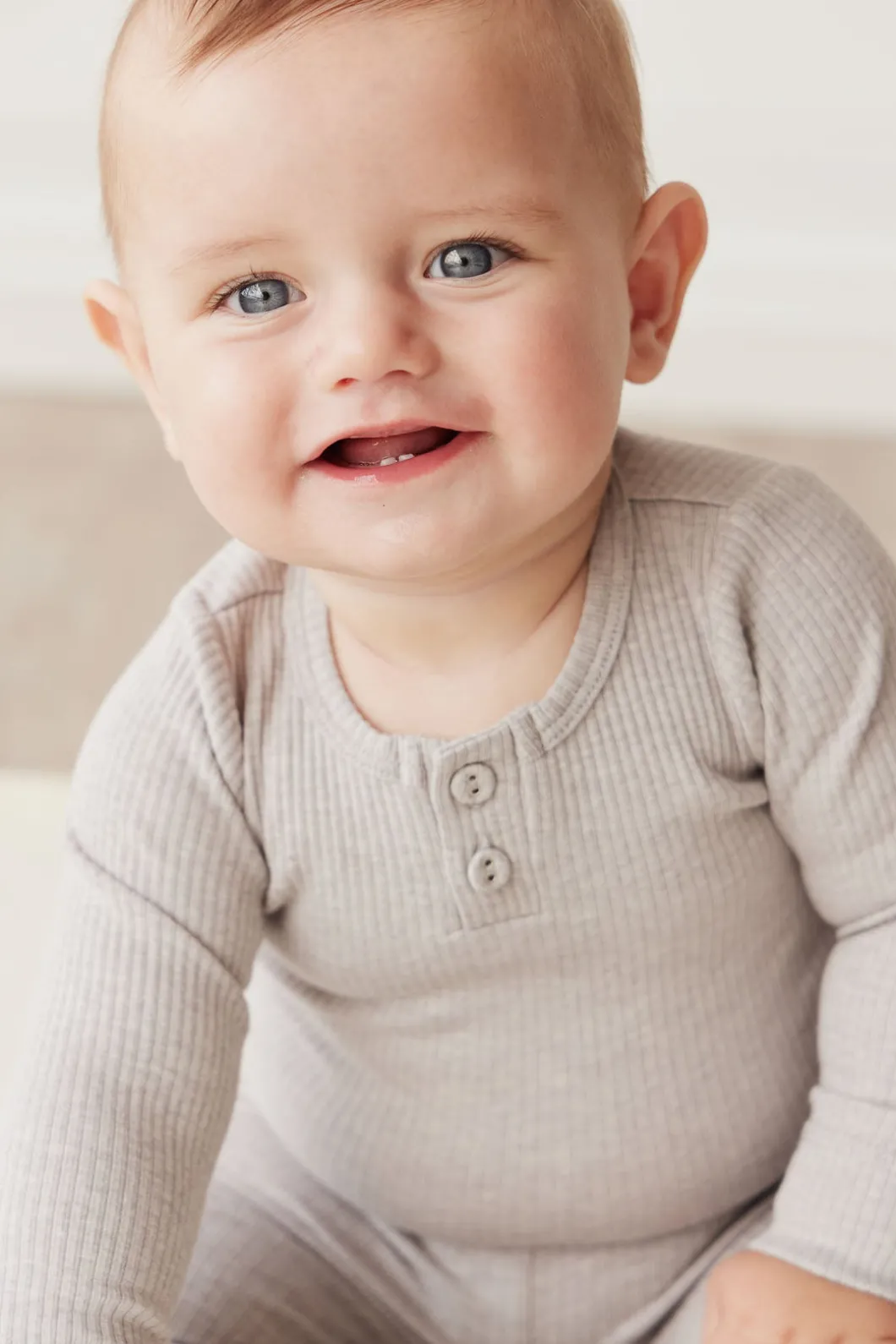 Organic Cotton Modal Long Sleeve Bodysuit - Icicle Marle