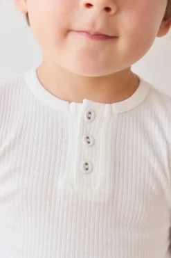 Organic Cotton Modal Long Sleeve Henley - Milk