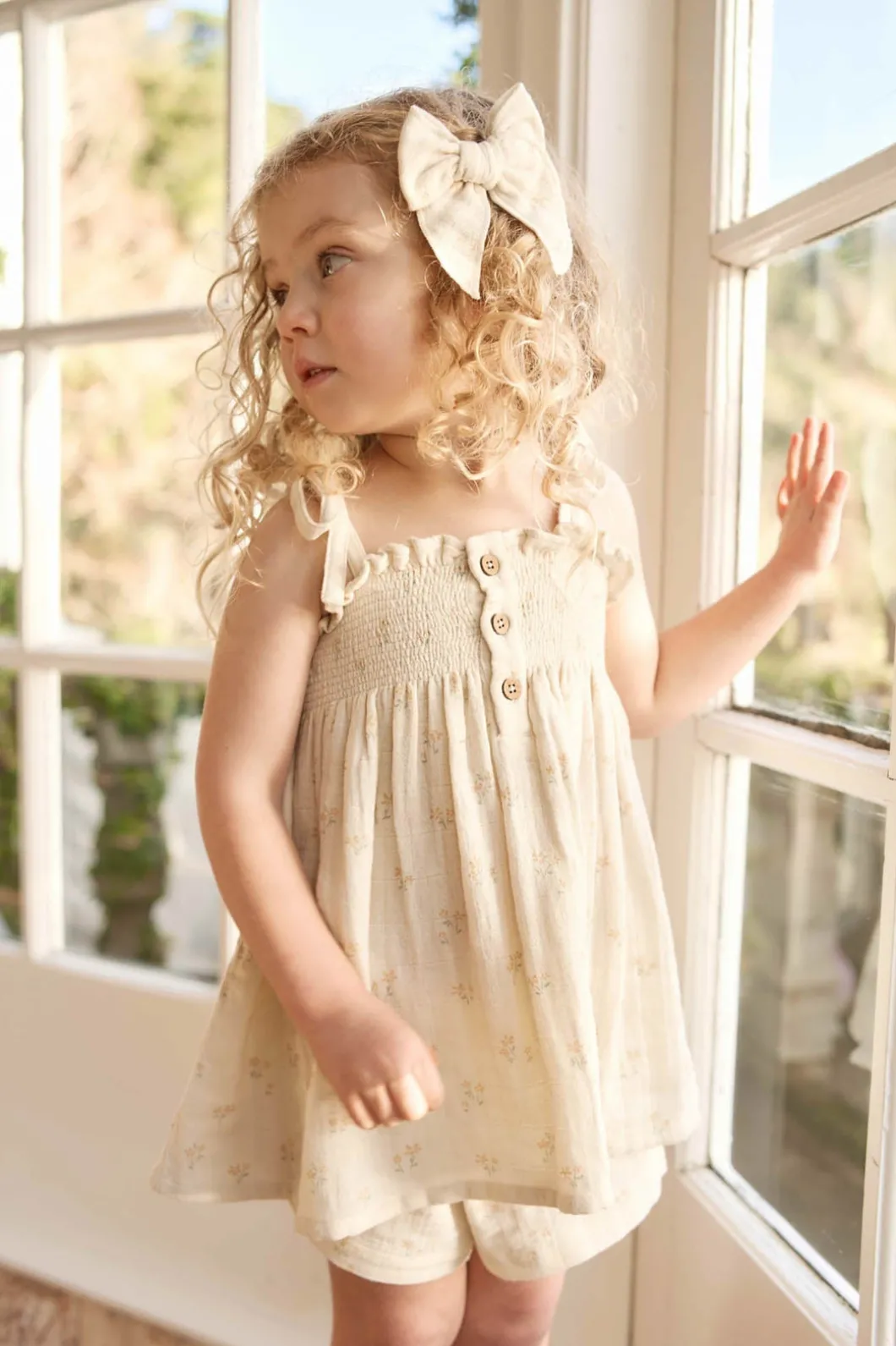 Organic Cotton Muslin Bow - Pauline Chamomile