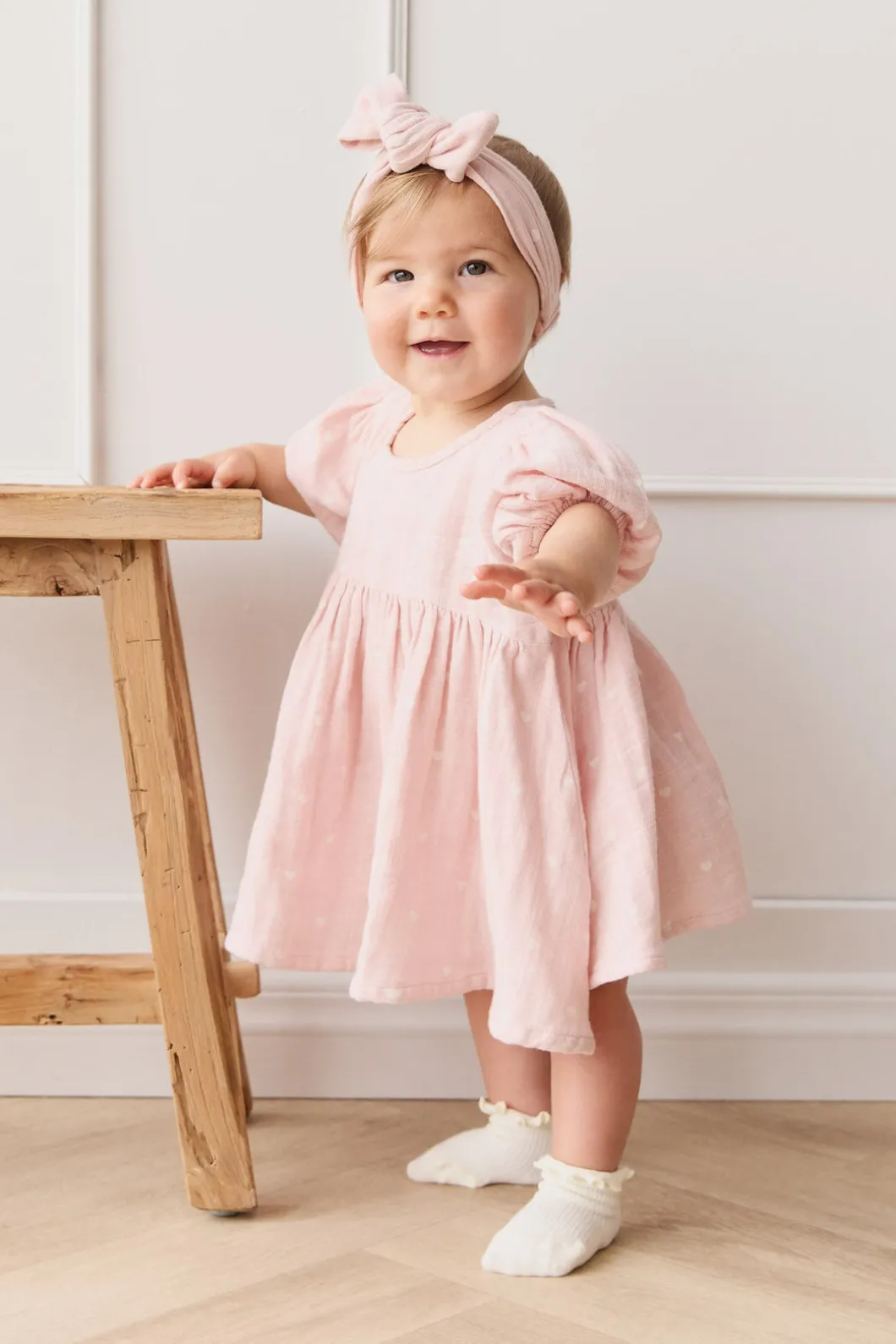 Organic Cotton Muslin Headband - Petite Heart Old Rose