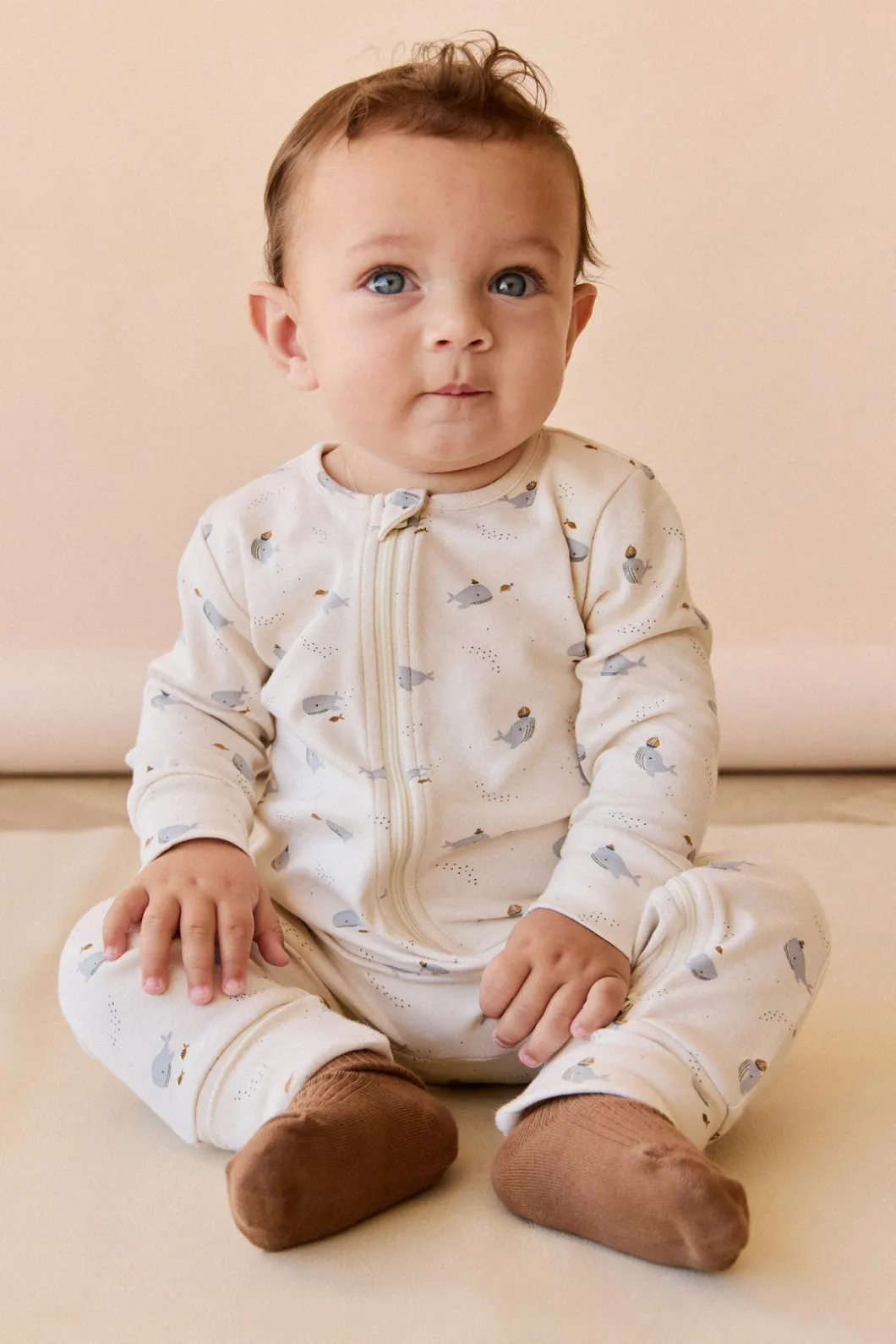 Organic Cotton Reese Zip Onepiece - Whales