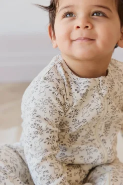 Organic Cotton Reese Zip Onepiece - Garden Bunnies Tofu