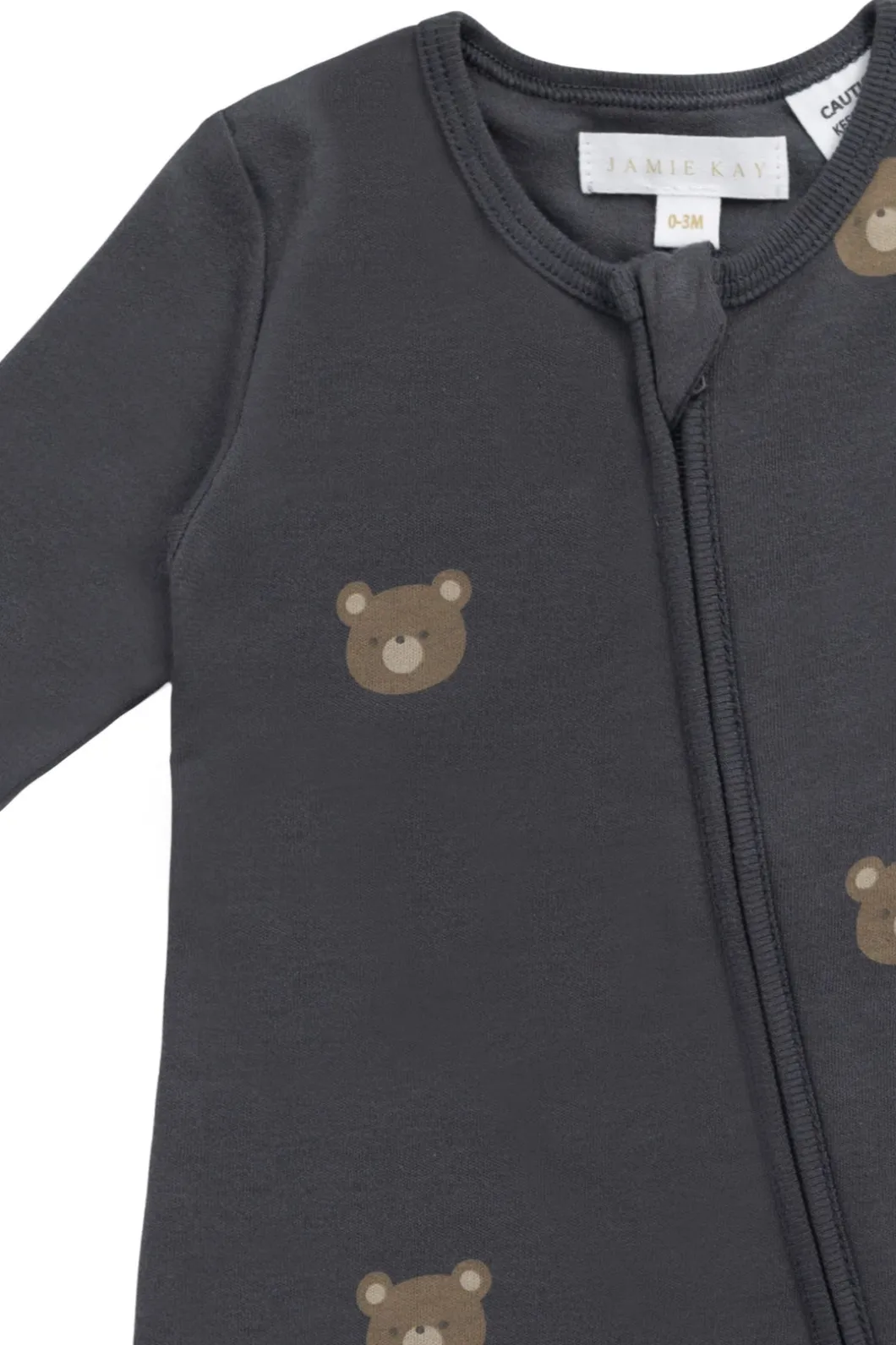 Organic Cotton Reese Zip Onepiece - Bobbie Bears Black Oyster