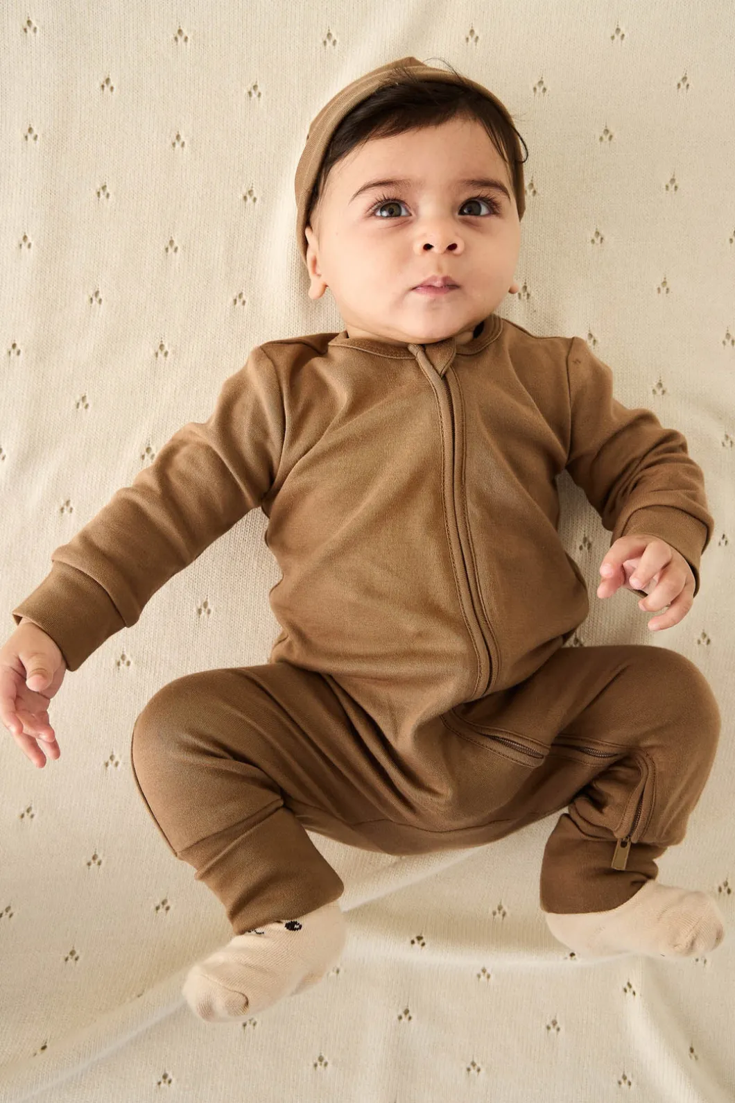 Pima Cotton Frankie Zip Onepiece - Cream Caramel
