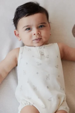 Pima Cotton Noah Playsuit - Fable Deer Cloud